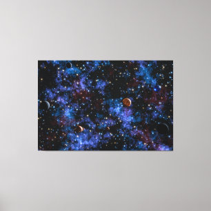 Impressão Em Tela Galáxias, estrelas e planetas coloridos à noite