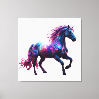 Impressão Em Tela Galaxy Neon Horse Art - Fantasia Espacial Vibrante