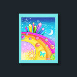Impressão Em Tela Galeria de Pop de Artes do Rainbows e Estrelas do<br><div class="desc">Um retrô,  arte pop de um arco-íris,  estrelas,  sol com sotaques de corações,  espirais e borboletas - oh,  e uma lua! Brilhante e colorido! Escolha a cor da sua canvas de fundo!</div>