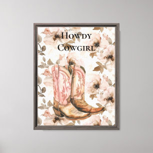 Impressão Em Tela Galinha Castanha Rosa Southwestern Boots Floral