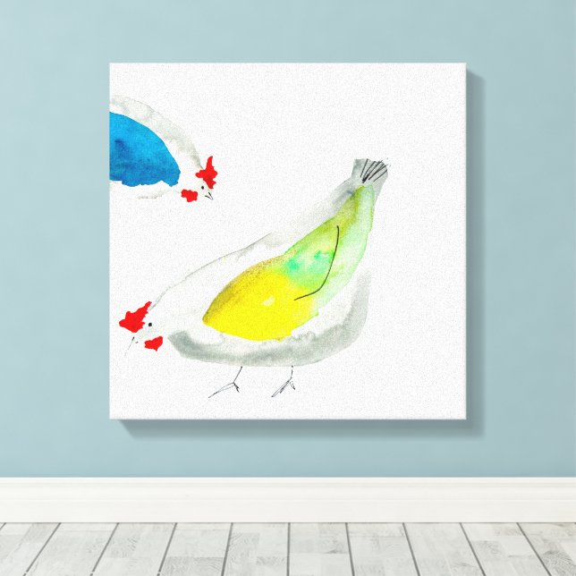 Impressão Em Tela Galininhas fofas aquarela (Insitu(piso de madeira))