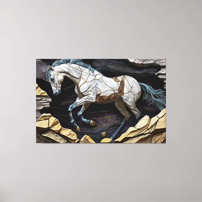 Impressão Em Tela Galopagem de Cavalo na Tela das Rochas (Frente)