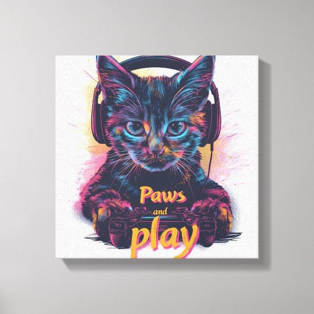Impressão Em Tela Gamer Cat Level Up (Frente)