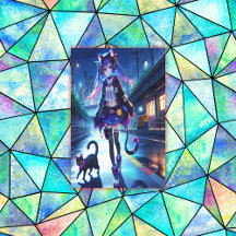 Gamer Girl & Cat de Animação Bonita | Extra Grande