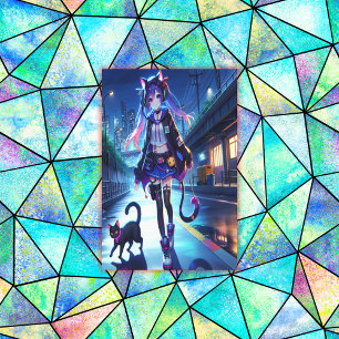 Impressão Em Tela Gamer Girl & Cat de Animação Bonita Extra Grande