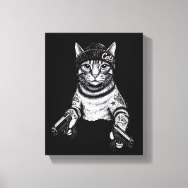 Impressão Em Tela Gangster Cat Tattoo Art | Cool Streetwear Kitty