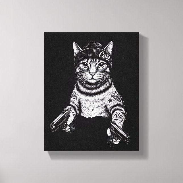 Impressão Em Tela Gangster Cat Tattoo Art | Cool Streetwear Kitty (Frente)