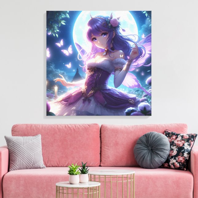 Impressão Em Tela Garota Anime Asa de Borboleta Violeta Fada da Lua  (Insitu(Sala de estar))