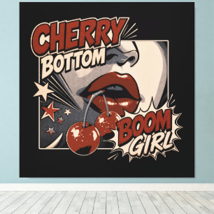 Impressão Em Tela Garota Cherry Bottom – Cereja de Quadrinhos Retrô