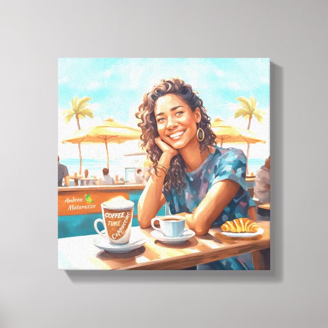 Impressão Em Tela Garota com café (Frente)