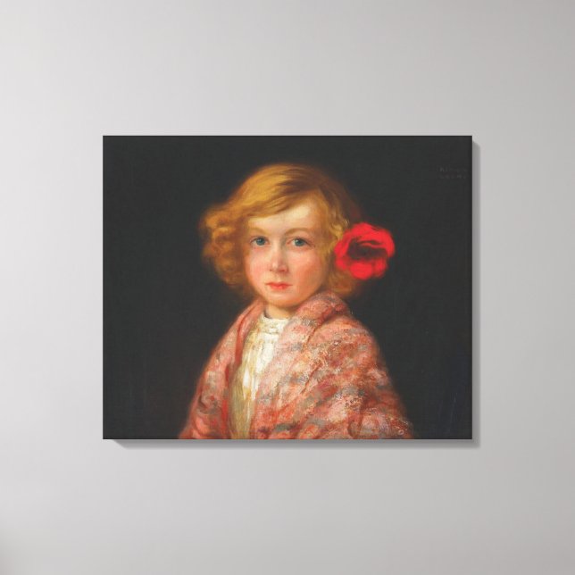 Impressão Em Tela Garota com Flor Vermelho no Cabelo (Frente)