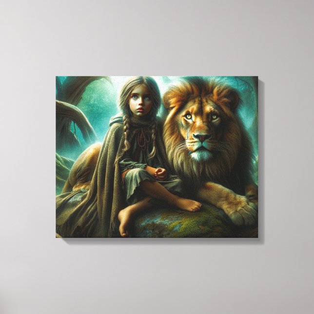 Impressão Em Tela Garota com Leão (Frente)