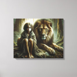 Impressão Em Tela Garota com Leão