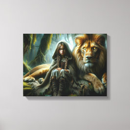 Impressão Em Tela Garota com Leão