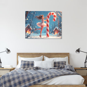 Impressão Em Tela Garota de Anime Bailarina & Canequinha de Natal