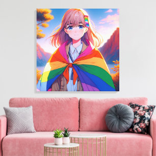 Impressão Em Tela Garota de Anime com Cape LGBTQIA+