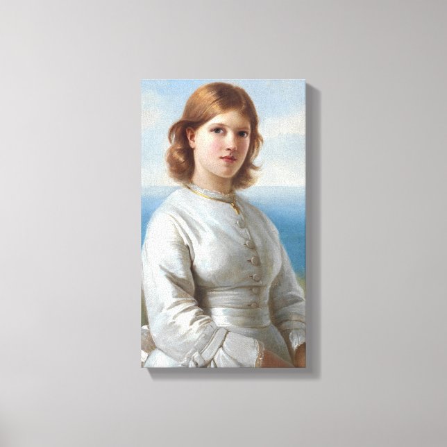 Impressão Em Tela Garota num Vestido da Seda Branca para a Santa Com (Frente)