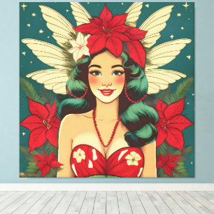 Impressão Em Tela Garota Pin-Up de Natal Tropical dos Anos 50 Retrô
