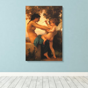Impressão Em Tela Garota se defendendo contra o Cupido de Bouguereau