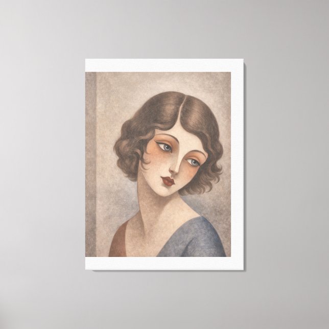 Impressão Em Tela Garota Tímida Flapper em cores pastel (Frente)