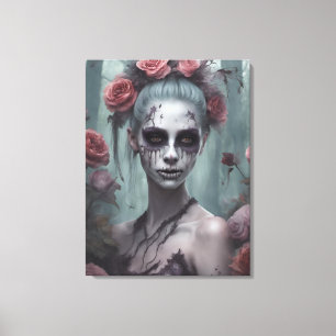 Impressão Em Tela Garota Zumbi nas Rosas 