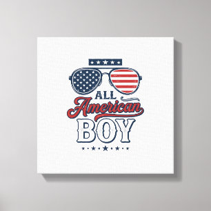 Impressão Em Tela Garoto Americano Óculos de Sol Patrióticos Camisa 