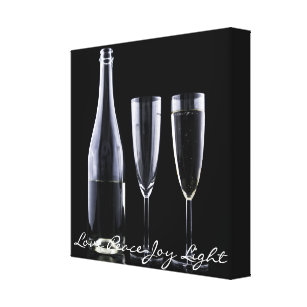 Impressão Em Tela Garrafa branca-negra de champanhe Fluxos Óculos Fe