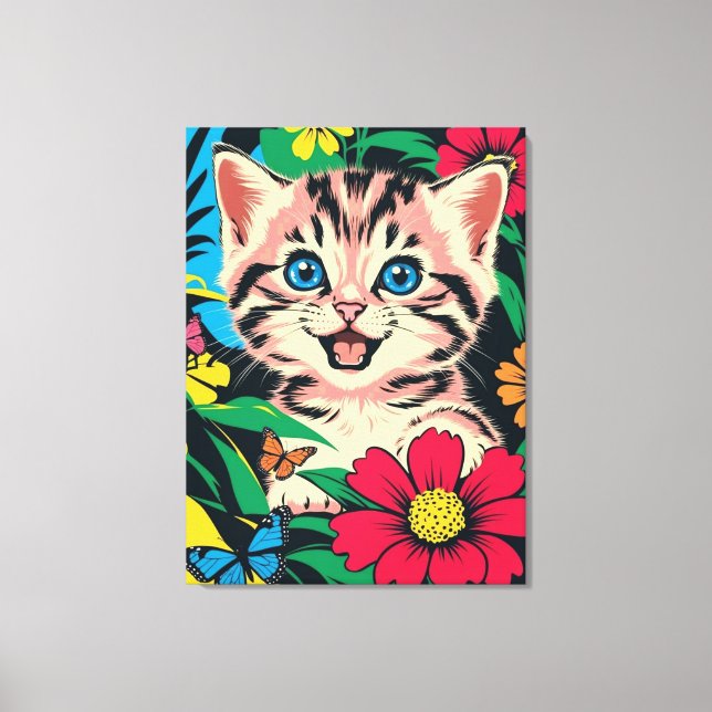 Impressão Em Tela Gatinho bonitinho no estilo de pintura de Pop (Frente)