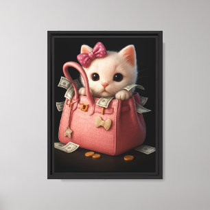 Impressão Em Tela Gatinho bonito na bolsa de luxo com dinheiro