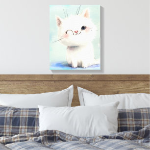 Impressão Em Tela Gatinho Branco Bonito