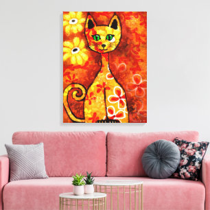 Impressão Em Tela Gatinho De Gato Quimológico Retro Amarelo Amarelo