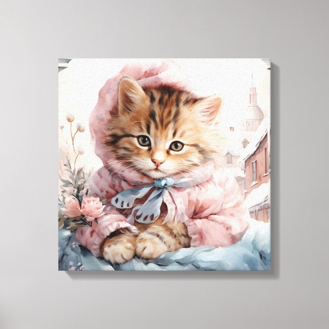 Impressão Em Tela Gatinho De Mesa Marrom Vestido A Rosa Numa Janela (Frente)
