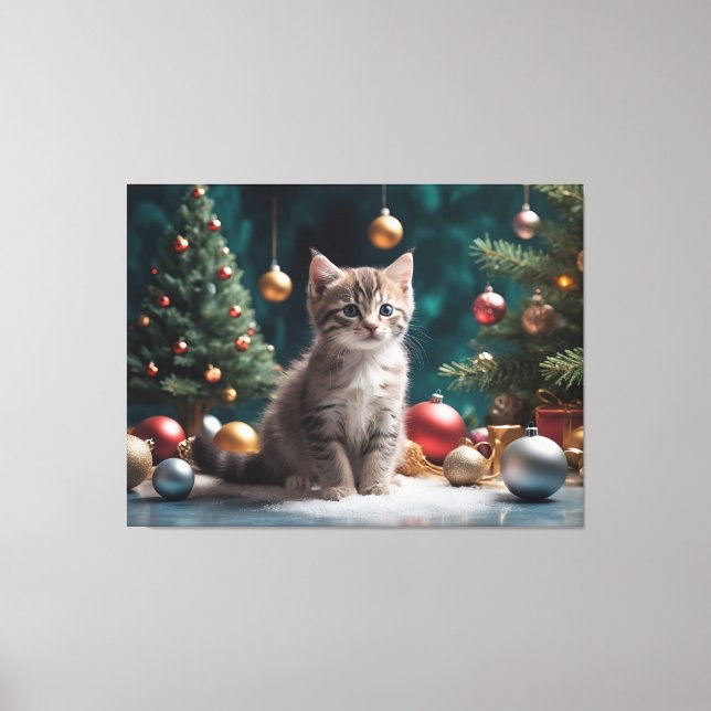 Impressão Em Tela Gatinho de Natal Repleto pela Árvore com Ornamento (Frente)