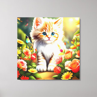 Impressão Em Tela Gatinho Dourado em Flor