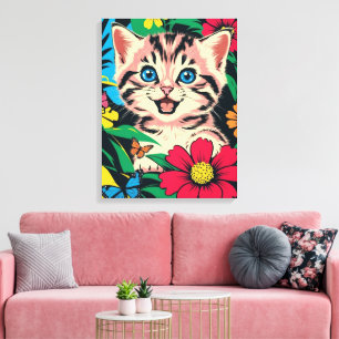 Impressão Em Tela Gatinho Fofo em Estilo de Pintura Pop Art Impressã