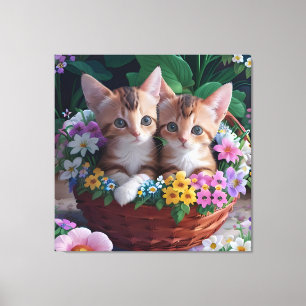 Impressão Em Tela Gatinhos de corte fofinho em uma cesta de flores