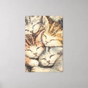 Impressão Em Tela Gatinhos Dormindo - Arte Pointilística