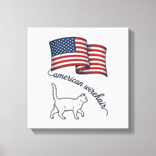 Impressão Em Tela Gato American Wirehair Patriótico Design Vintage_1