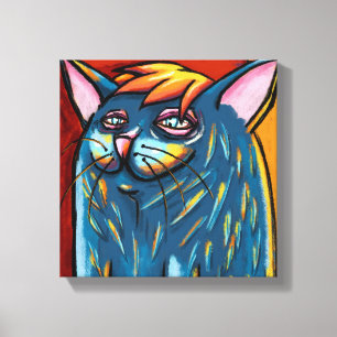 Impressão Em Tela Gato Azul Feliz Fofo Digital Óleo Pastel