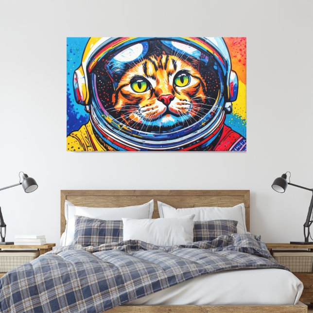 IMPRESSÃO EM TELA GATO BENGALA NO ESPAÇO-27 (Insitu(Quarto))