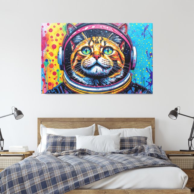 IMPRESSÃO EM TELA GATO BENGALA NO ESPAÇO-4 (Insitu(Quarto))
