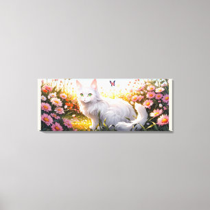 Impressão Em Tela Gato Branco em Campo Flor Arte Ai