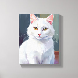 Impressão Em Tela Gato Branco | Pintura de Gato de Estimação em Aqua
