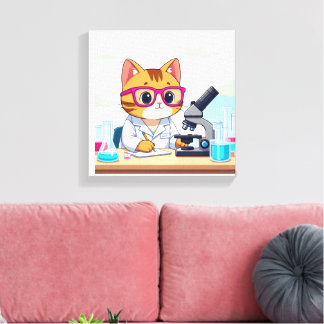 Impressão Em Tela Gato Cientista Kawaii – Arte em Tela de Laboratóri