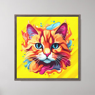 Impressão Em Tela Gato Colorido Bonito Face-87002