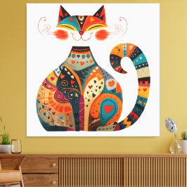 Impressão Em Tela Gato Colorido da Arte Popular