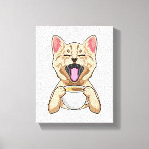Impressão Em Tela Gato com café