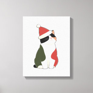 Impressão Em Tela Gato com Chapéu de Papai Noel – Ilustração Festiva