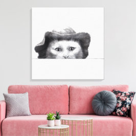 Impressão Em Tela Gato com Chapéu (Neve)