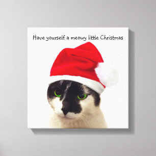 Impressão Em Tela Gato com Papai noel
